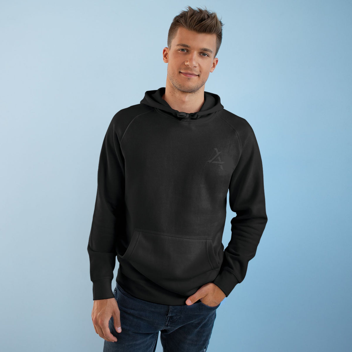 Patch Logo Hoodie — Minimalist White Pullover with Chest Emblem & Back 'PATCH' Text