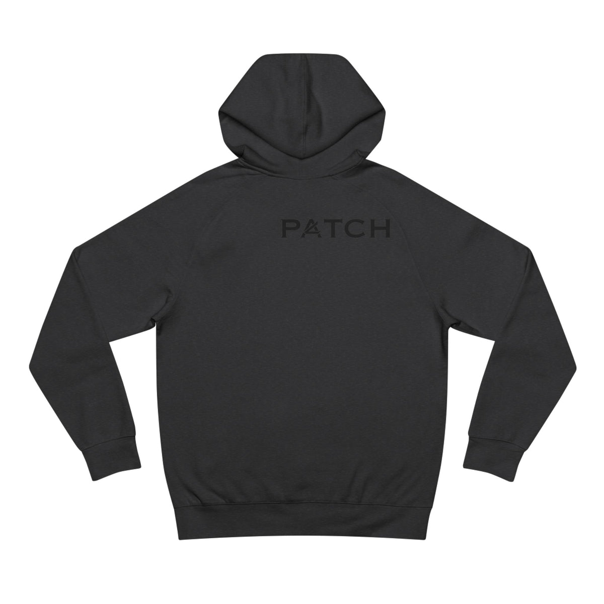 Patch Logo Hoodie — Minimalist White Pullover with Chest Emblem & Back 'PATCH' Text