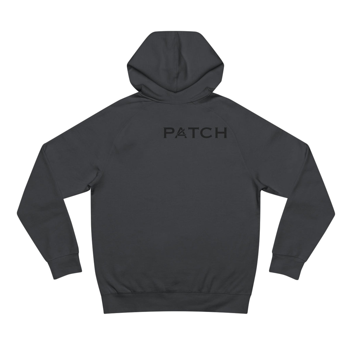 Patch Logo Hoodie — Minimalist White Pullover with Chest Emblem & Back 'PATCH' Text