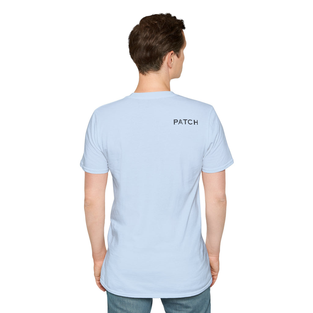Minimalist 'PATCH' Logo T-Shirt — Chest Monogram & Back Text Tee