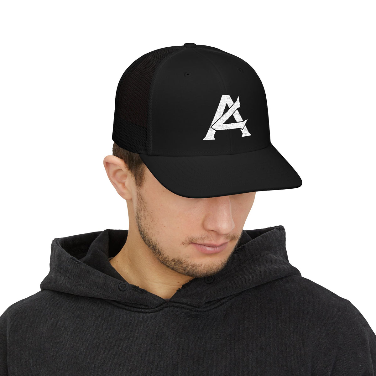 Distressed A Logo Trucker Cap — Vintage Mesh Snapback Hat