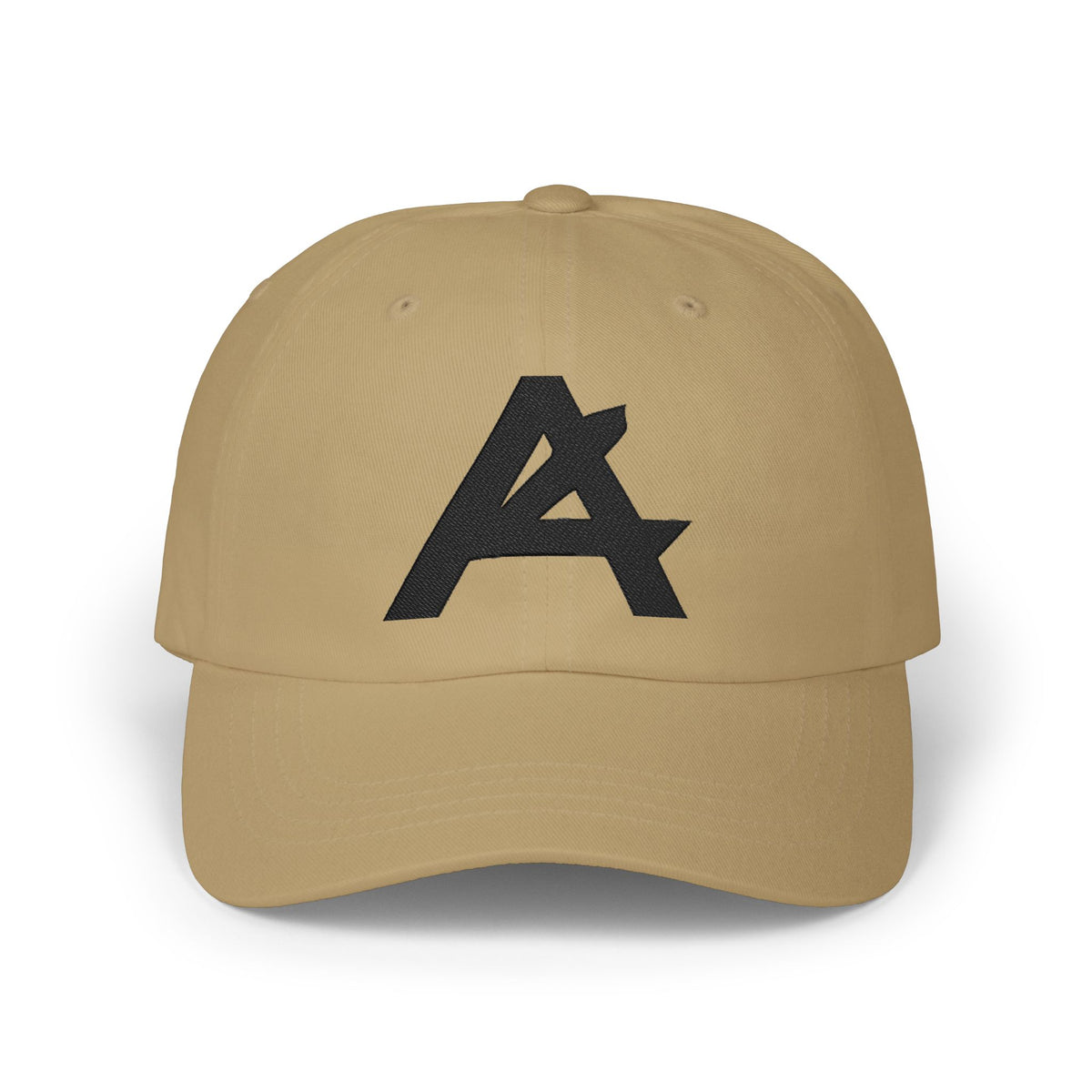 Dad Cap — Minimal Black 'A' Logo Embroidered Baseball Hat
