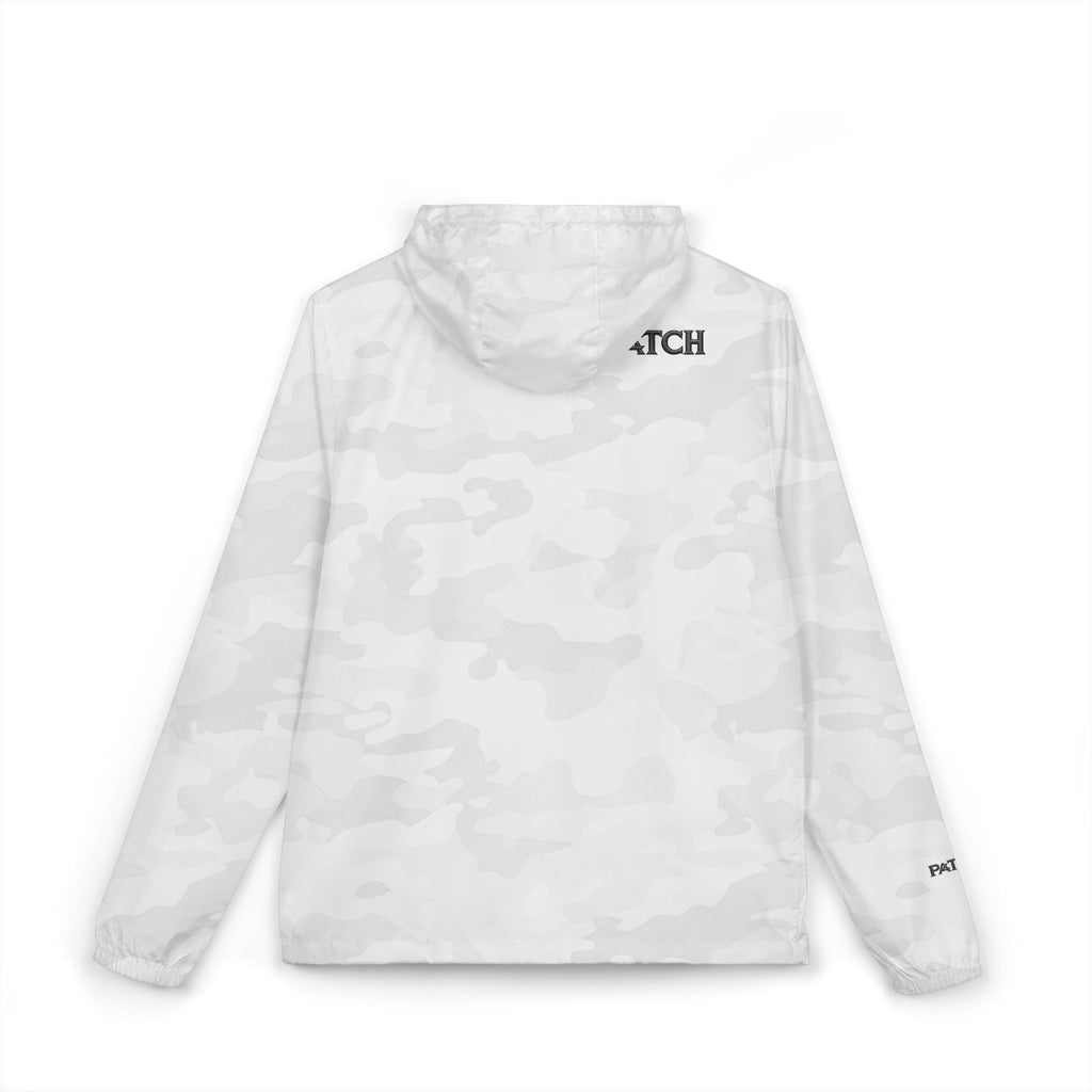 Windbreaker Jacket — White Camo Minimal Logo Windbreaker with 'ATCH' Accent