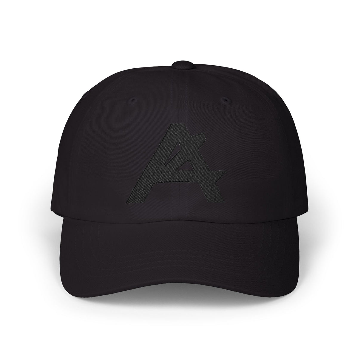 Dad Cap — Minimal Black 'A' Logo Embroidered Baseball Hat