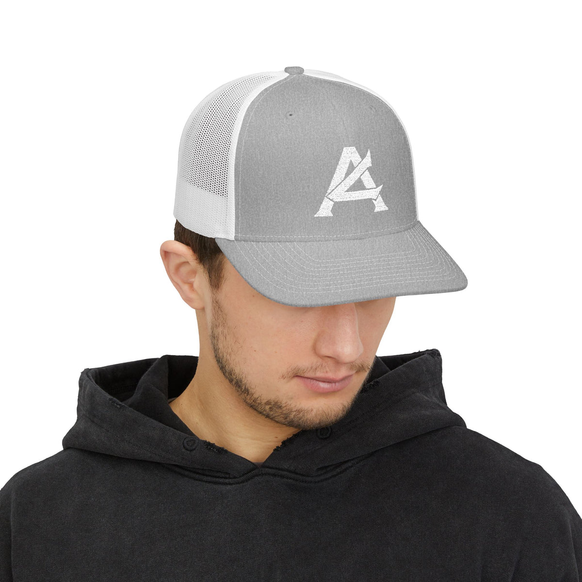 Distressed A Logo Trucker Cap — Vintage Mesh Snapback Hat
