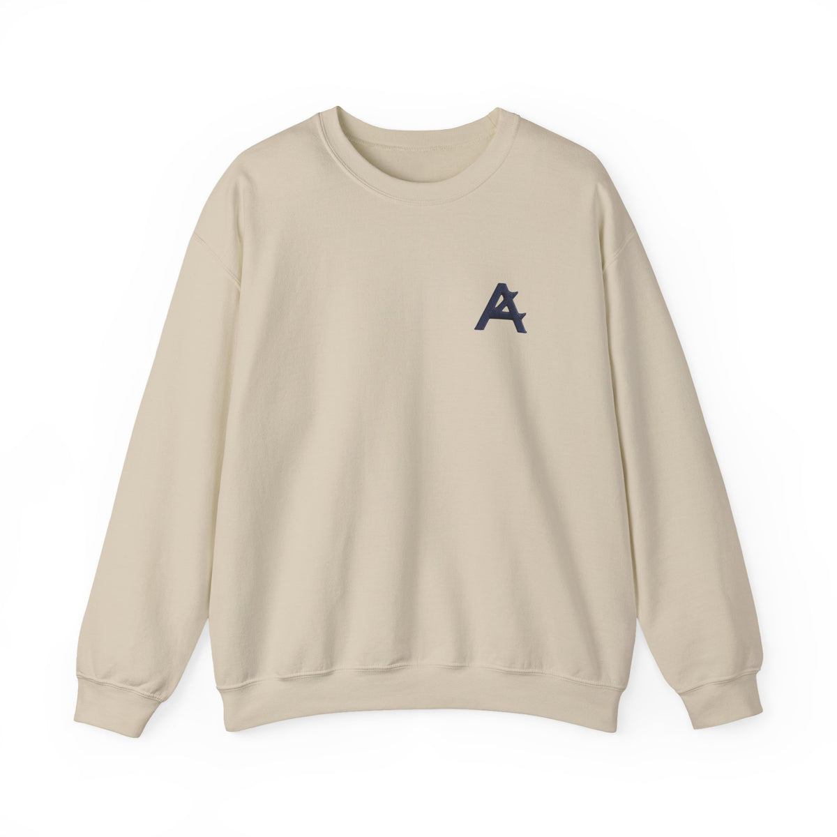 Minimalist A Logo Crewneck Sweatshirt – Small Chest Emblem, Casual White Pullover