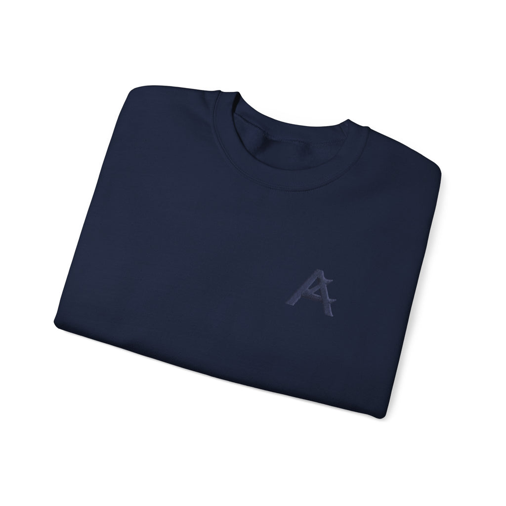 Minimalist A Logo Crewneck Sweatshirt – Small Chest Emblem, Casual White Pullover