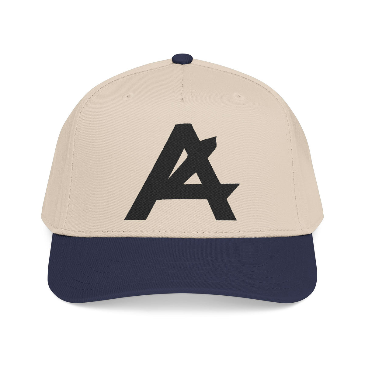 Mid Profile Baseball Cap — Embroidered 'A' Logo Two-Tone Cap