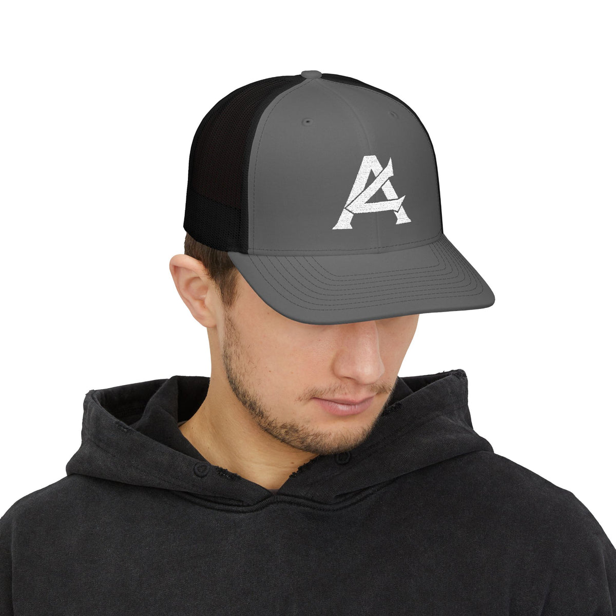 Distressed A Logo Trucker Cap — Vintage Mesh Snapback Hat