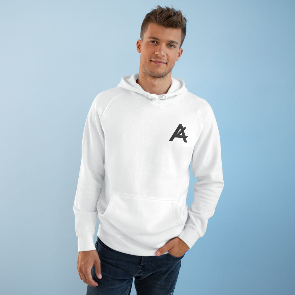Patch Logo Hoodie — Minimalist White Pullover with Chest Emblem & Back 'PATCH' Text