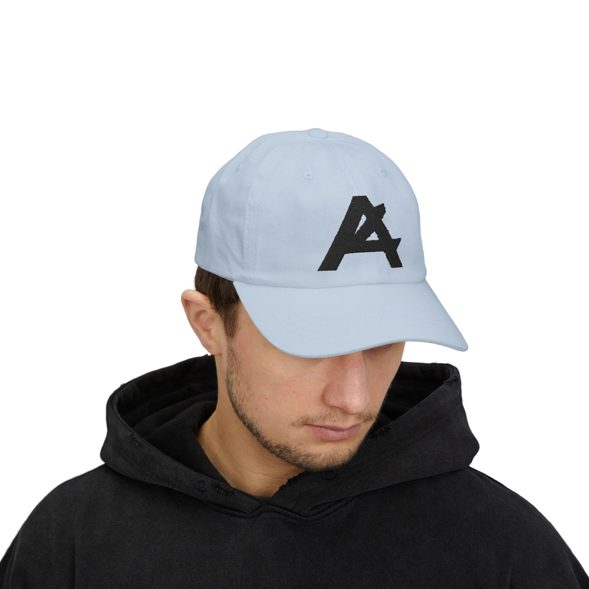 Dad Cap — Minimal Black 'A' Logo Embroidered Baseball Hat
