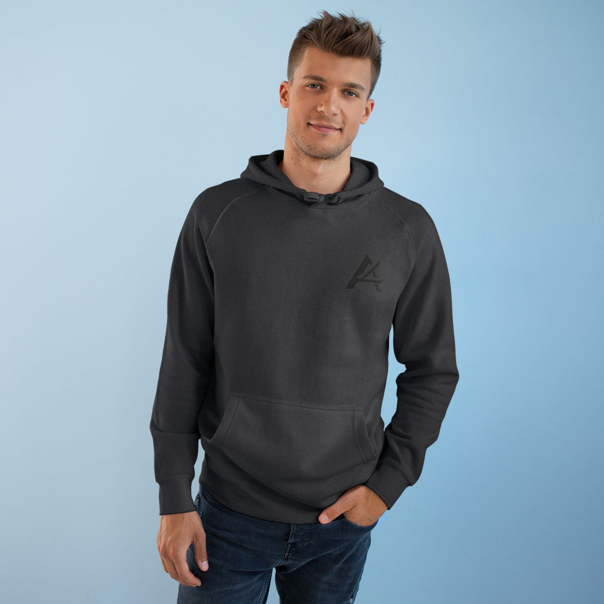 Patch Logo Hoodie — Minimalist White Pullover with Chest Emblem & Back 'PATCH' Text