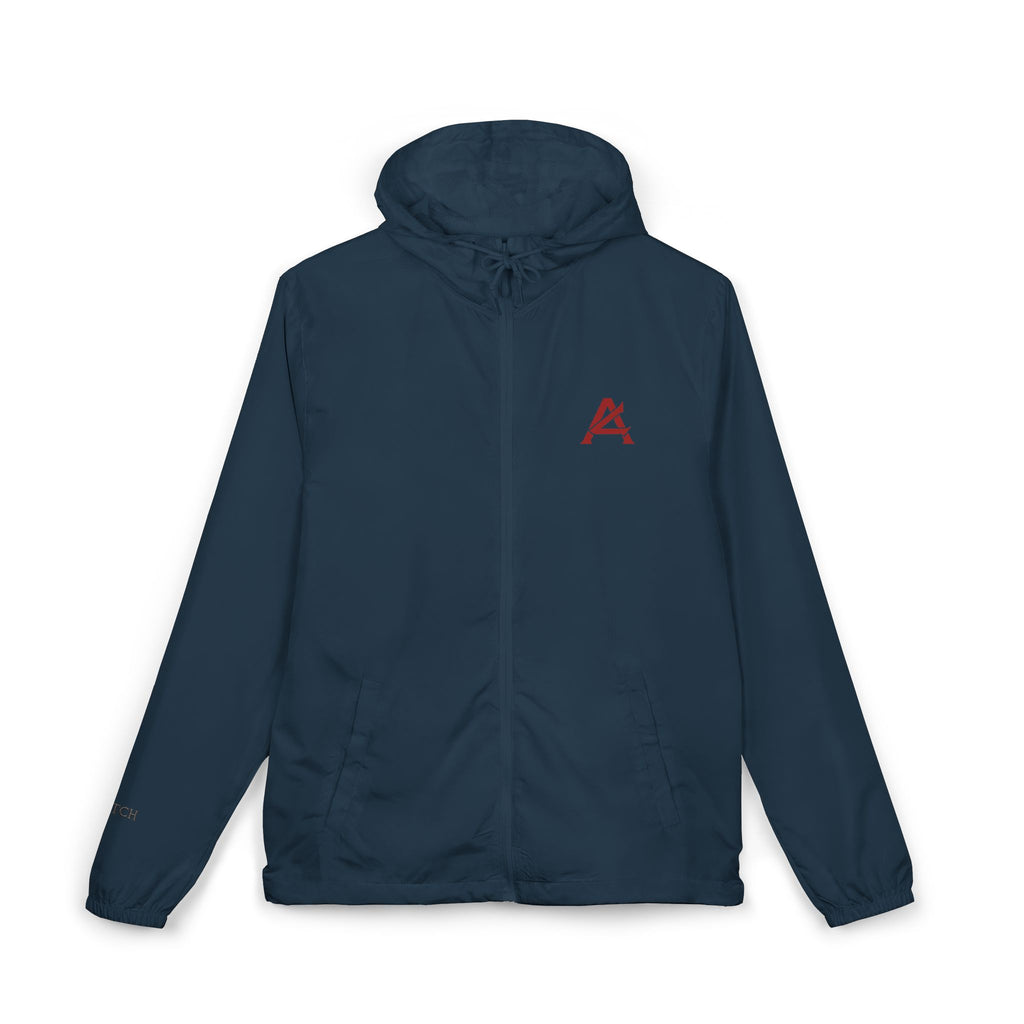 Windbreaker Jacket — White Camo Minimal Logo Windbreaker with 'ATCH' Accent