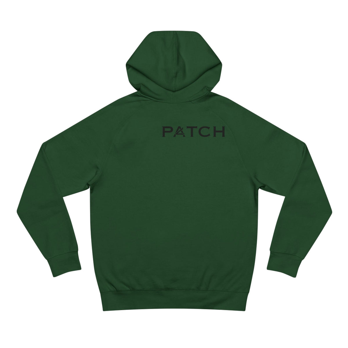 Patch Logo Hoodie — Minimalist White Pullover with Chest Emblem & Back 'PATCH' Text