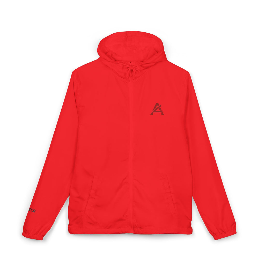 Windbreaker Jacket — White Camo Minimal Logo Windbreaker with 'ATCH' Accent