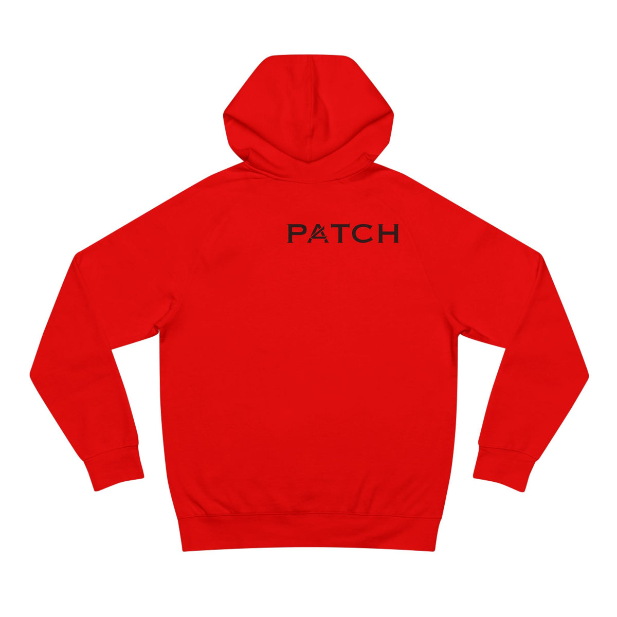 Patch Logo Hoodie — Minimalist White Pullover with Chest Emblem & Back 'PATCH' Text