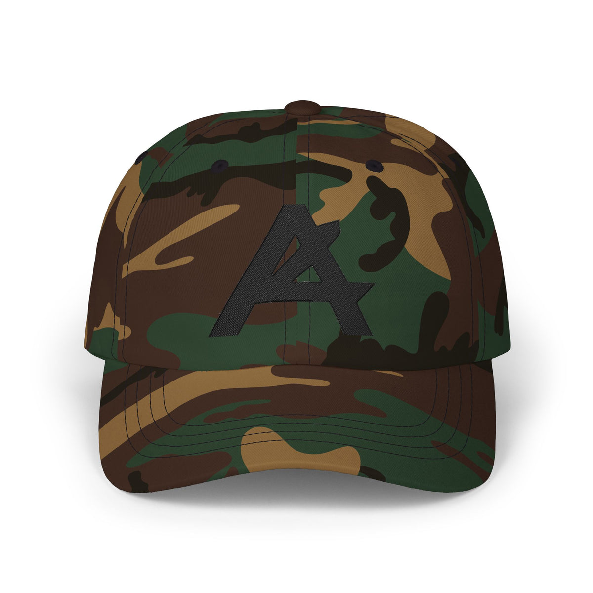 Dad Cap — Minimal Black 'A' Logo Embroidered Baseball Hat